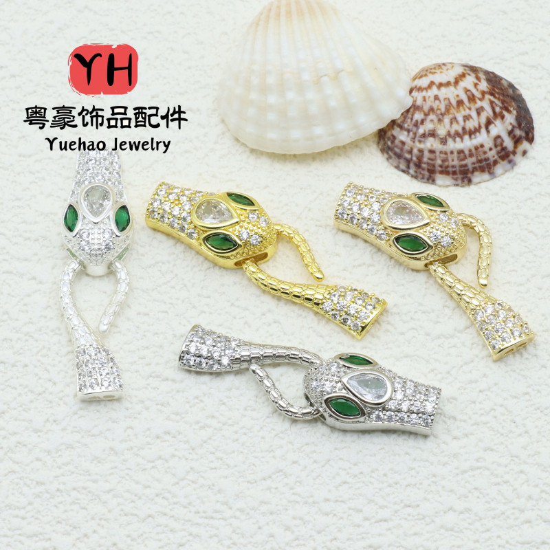 High Color Retention 14k Real Gold Plated Zircon Snake Buckle Head and Tail Hook Closing