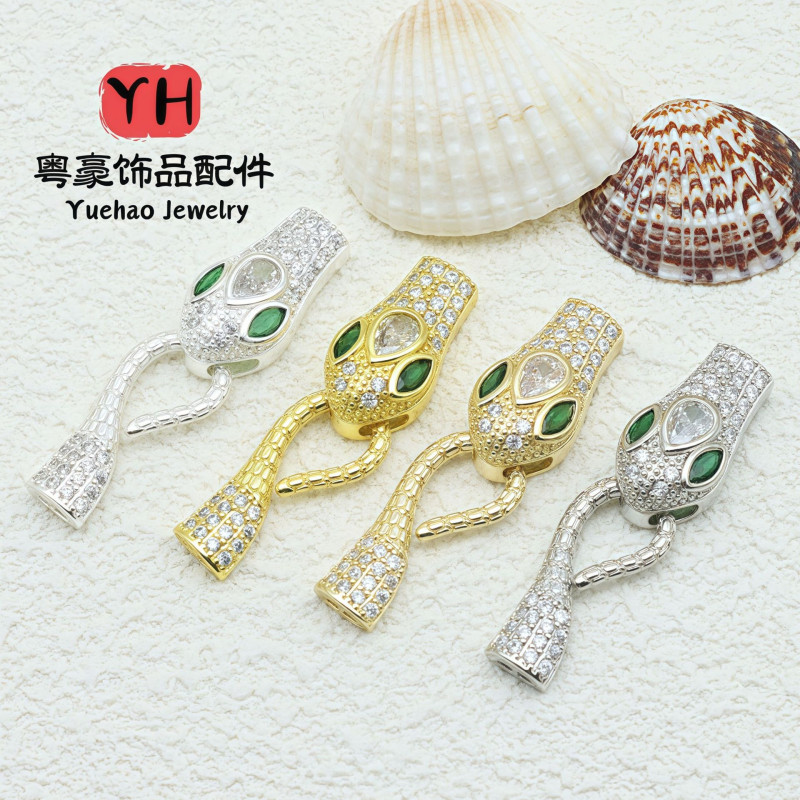 High Color Retention 14k Real Gold Plated Zircon Snake Buckle Head and Tail Hook Closing