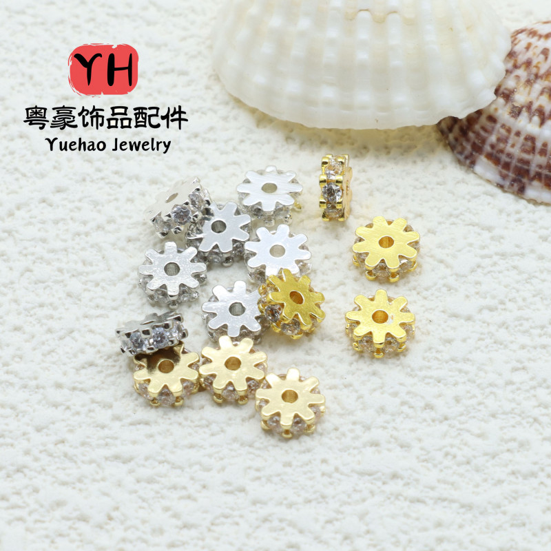 Micropaved Zircon Gear Piece Spacer Gasket 14k Gold-filled Color-preserving Diy Bracelet