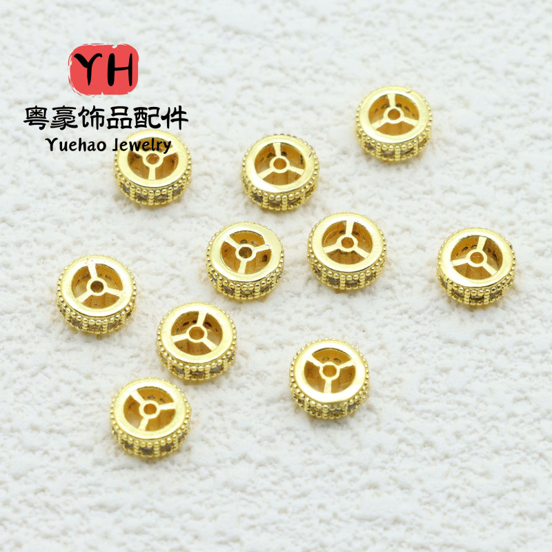14k Real Gold Plated Color-preserving Zircon Round Spacer Hand-beaded Diy Bracelet Bead