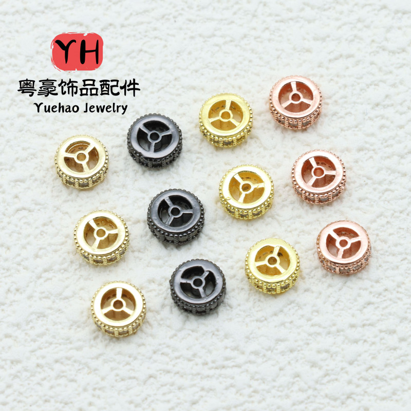 14k Real Gold Plated Color-preserving Zircon Round Spacer Hand-beaded Diy Bracelet Bead