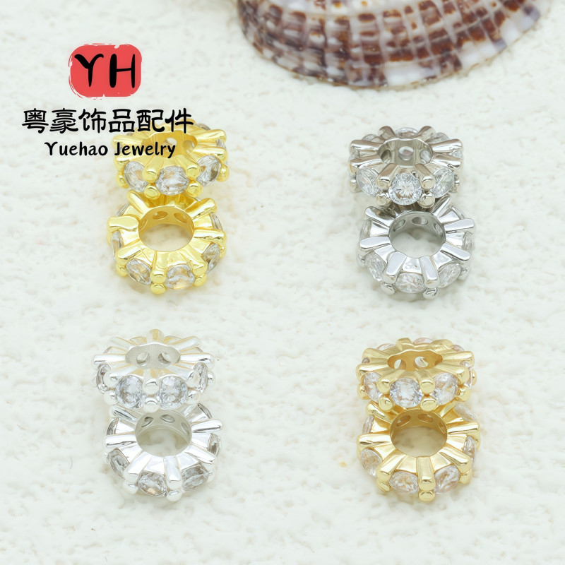 14k Gold-filled Color-preserving Micro-paved Zircon Large Hole Drill Ring Bead Spacer Diy