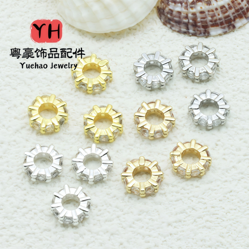 14k Gold-filled Color-preserving Micro-paved Zircon Large Hole Drill Ring Bead Spacer Diy