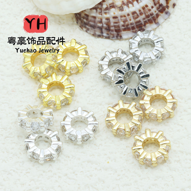 14k Gold-filled Color-preserving Micro-paved Zircon Large Hole Drill Ring Bead Spacer Diy