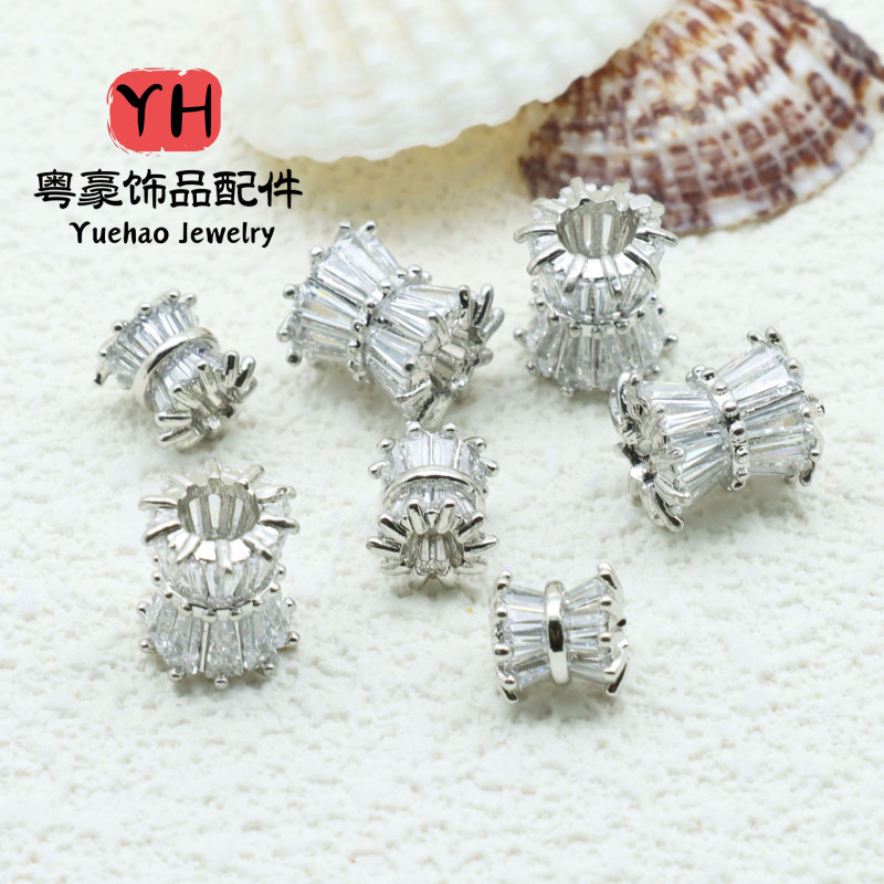 14k Gold-filled Color-preserving Micro-paved Zircon Spacer Beads Small Waist Bucket Diy