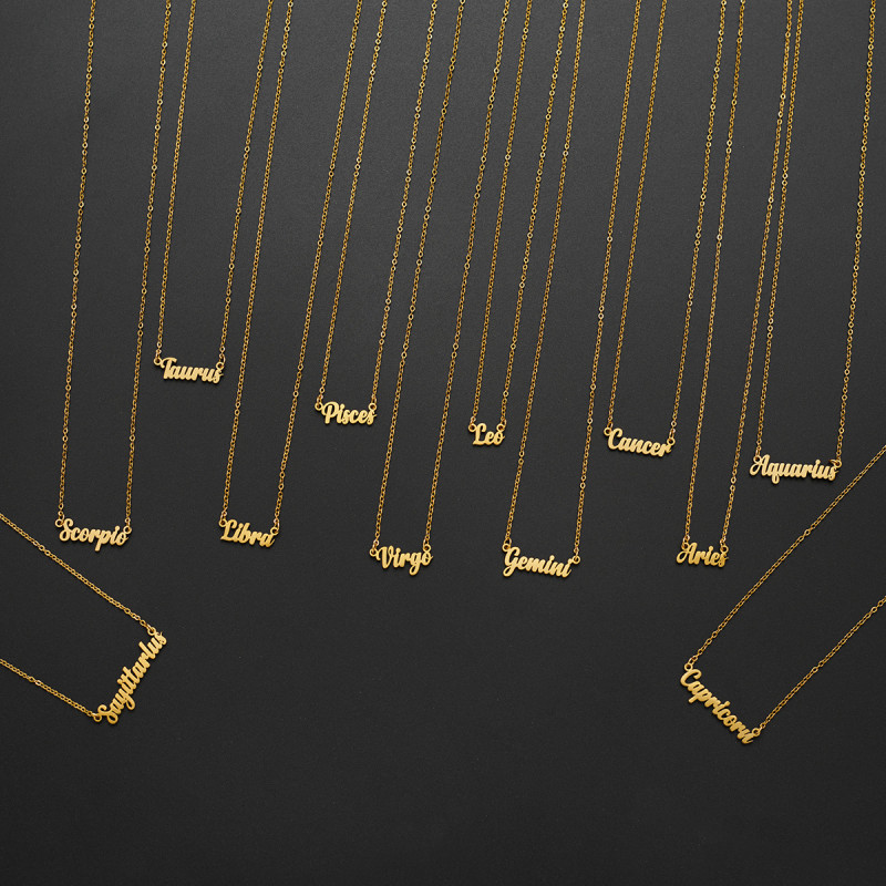 Simple Stainless Steel 12 Constellation Necklace European and American 18k Versatile