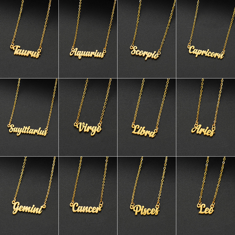 Simple Stainless Steel 12 Constellation Necklace European and American 18k Versatile