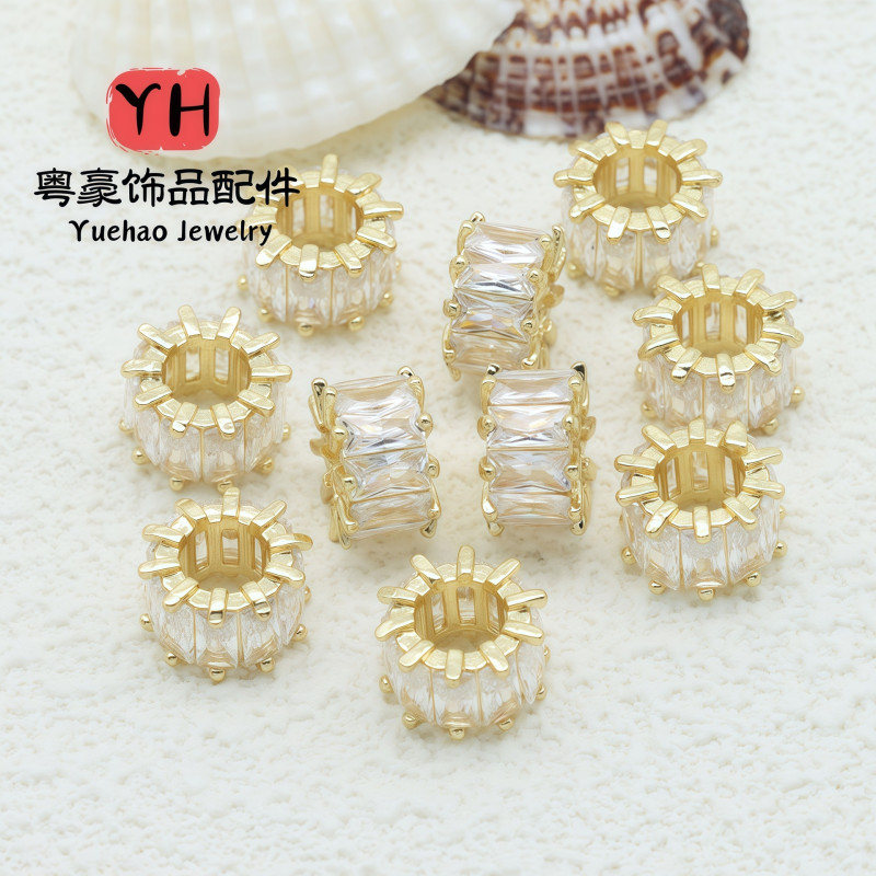 14k Gold-filled Color-preserving Micro-paved Zircon Barrel Beads Beading Accessories Diy