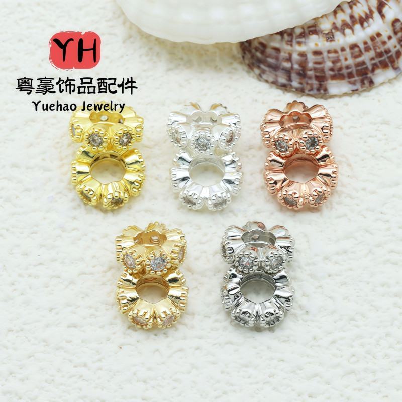 14k Gold-filled, Color-preserving, Micro-paved Zircon, Large Hole Drill Ring, Bead