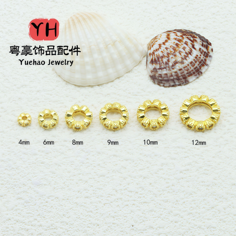 14k Gold-filled, Color-preserving, Micro-paved Zircon, Large Hole Drill Ring, Bead
