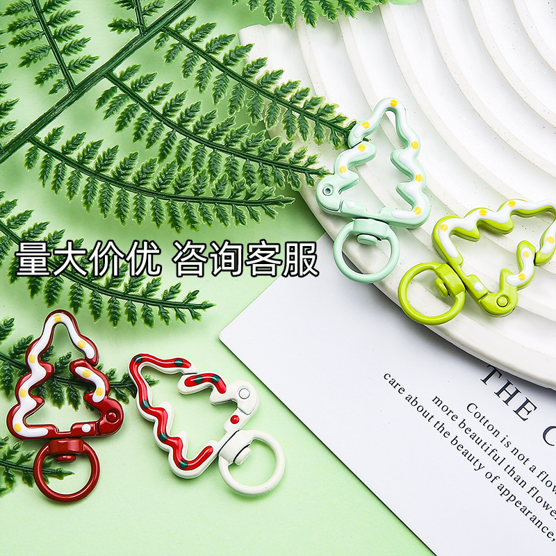 Hand-painted Christmas Tree Spring Buckle Diy Jewelry Accessories Alloy Split Ring Key