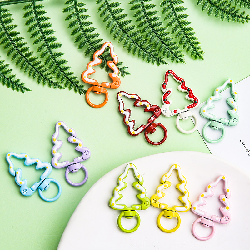 Hand-painted Christmas Tree Spring Buckle Diy Jewelry Accessories Alloy Split Ring Key