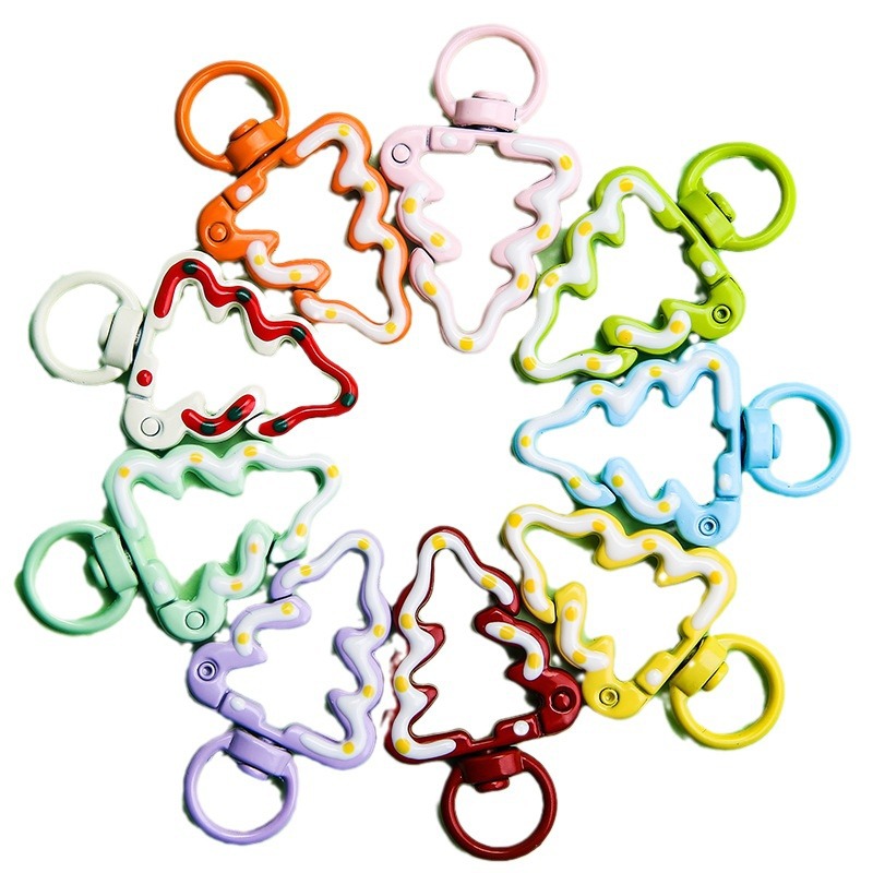 Hand-painted Christmas Tree Spring Buckle Diy Jewelry Accessories Alloy Split Ring Key