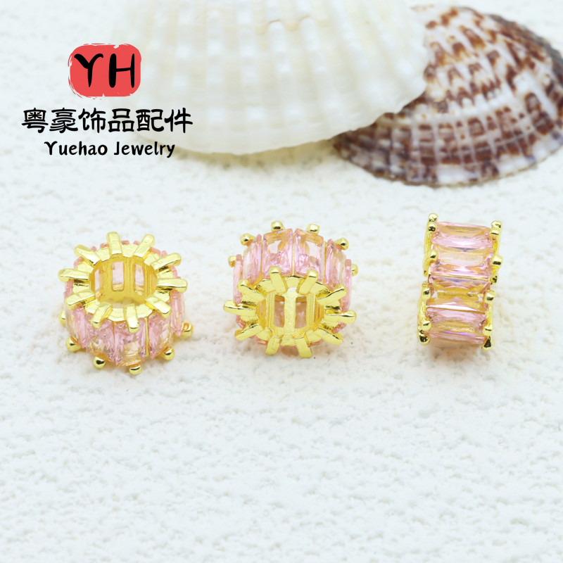 Copper-plated 14k Gold-protected Color Spacer Beads Micro-paved Zircon Barrel Handmade