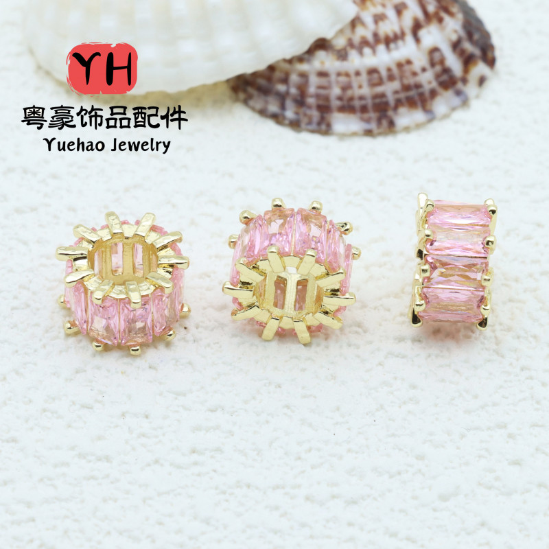 Copper-plated 14k Gold-protected Color Spacer Beads Micro-paved Zircon Barrel Handmade