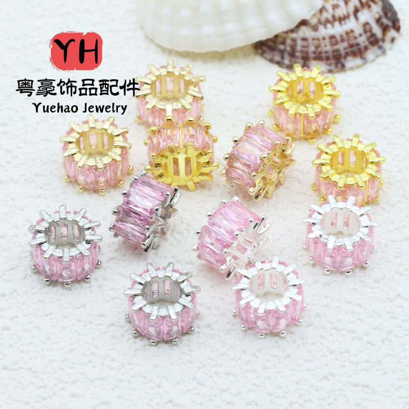 Copper-plated 14k Gold-protected Color Spacer Beads Micro-paved Zircon Barrel Handmade