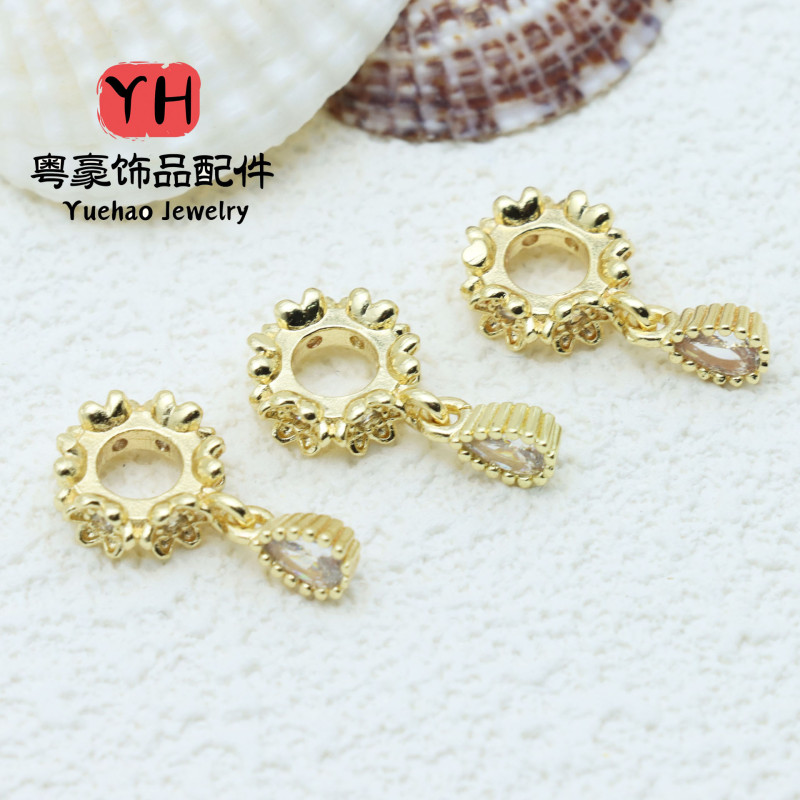 Butterfly Flower Large Hole Spacer Bead Pendant Micro Inlaid Accessories 14k