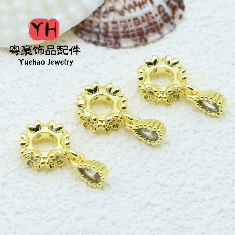 Butterfly Flower Large Hole Spacer Bead Pendant Micro Inlaid Accessories 14k