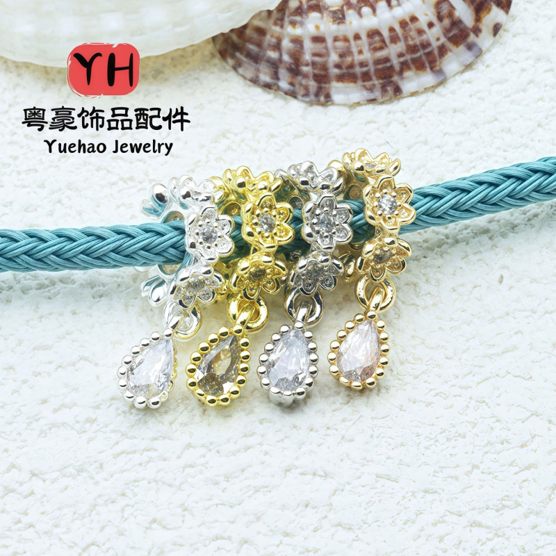 Butterfly Flower Large Hole Spacer Bead Pendant Micro Inlaid Accessories 14k