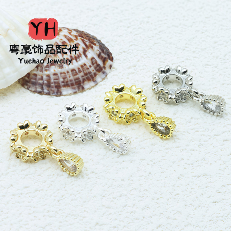 Butterfly Flower Large Hole Spacer Bead Pendant Micro Inlaid Accessories 14k