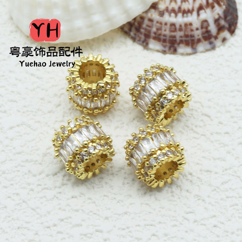 14k Gold High Color Retention Micro-paved Zircon Beads Passepartout Large Hole Bead