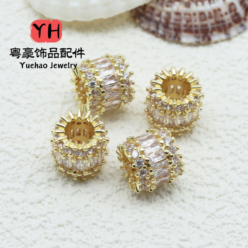 14k Gold High Color Retention Micro-paved Zircon Beads Passepartout Large Hole Bead