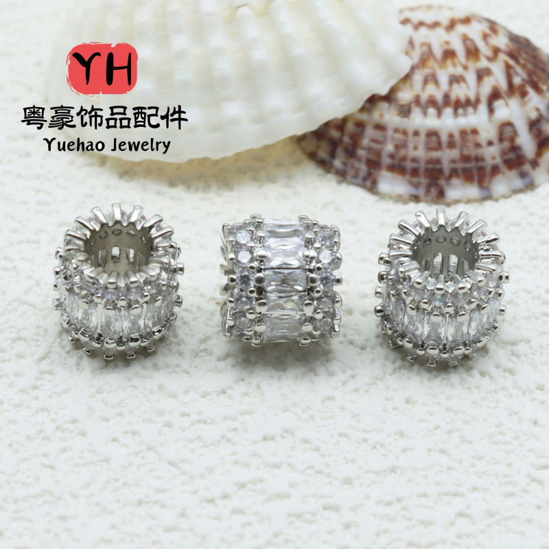 14k Gold High Color Retention Micro-paved Zircon Beads Passepartout Large Hole Bead