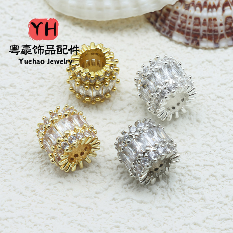 14k Gold High Color Retention Micro-paved Zircon Beads Passepartout Large Hole Bead