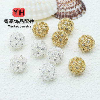 14k Gold-plated Copper Hollow Zircon Flower Ball Round Beads Hydrangea Spacer Diy String