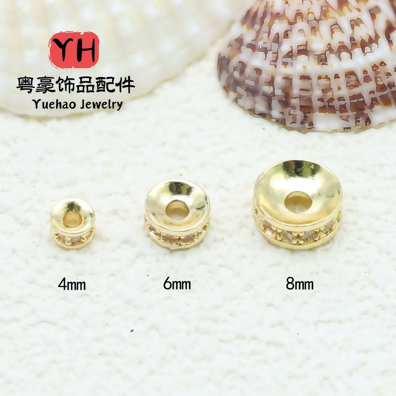 18k Gold Jewelry Copper Micro-paved Zircon Beads Round Spacers Diy Bracelet Necklace
