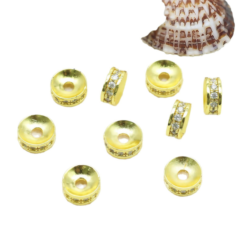 18k Gold Jewelry Copper Micro-paved Zircon Beads Round Spacers Diy Bracelet Necklace