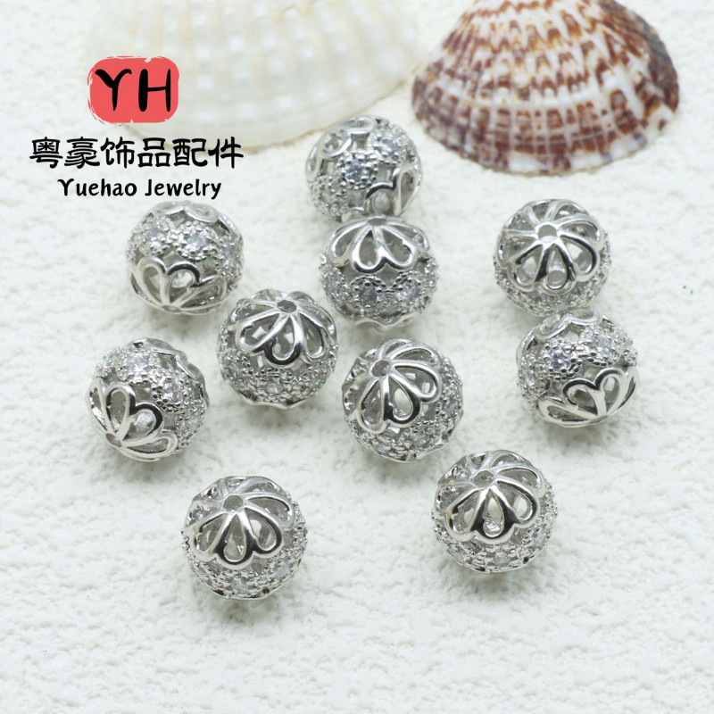 Hollow Ball Beads, Micro-paved Zircon Loose 18k Gold-filled Color-preserving Diy