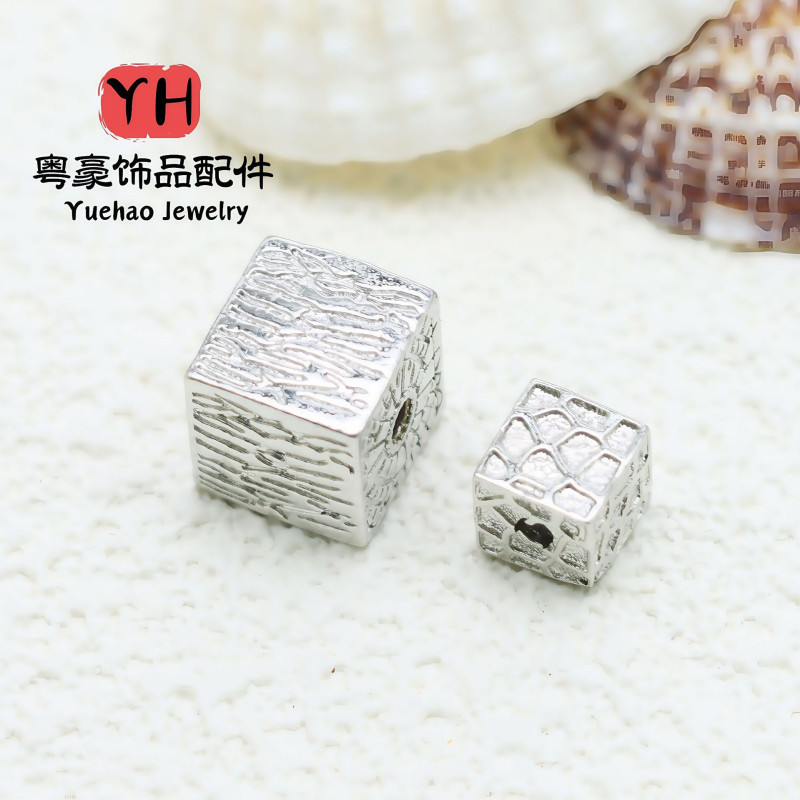 18k Gold-plated Copper High Color Retention Square Beads Hammered Wood Grain Loose Diy