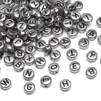 4x7mm Acrylic Black Background Gold Letter Beads Flat Round Handmade Educational Diy