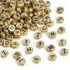 4x7mm Acrylic Black Background Gold Letter Beads Flat Round Handmade Educational Diy