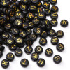 4x7mm Acrylic Black Background Gold Letter Beads Flat Round Handmade Educational Diy