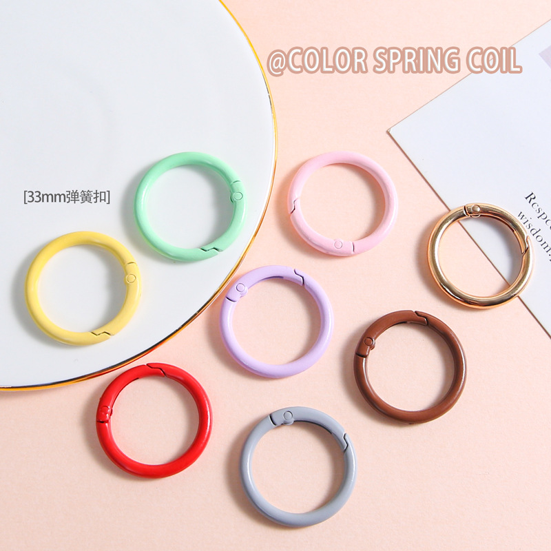 Colored Zinc Alloy Round 33mm Spring Ring Keychain Accessories Mobile Phone Chain Bag
