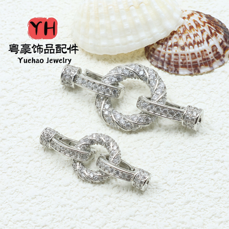 14k Gold Light Luxury Twist Full Diamond Necklace Buckle Pearl Jewelry Lock Accessories