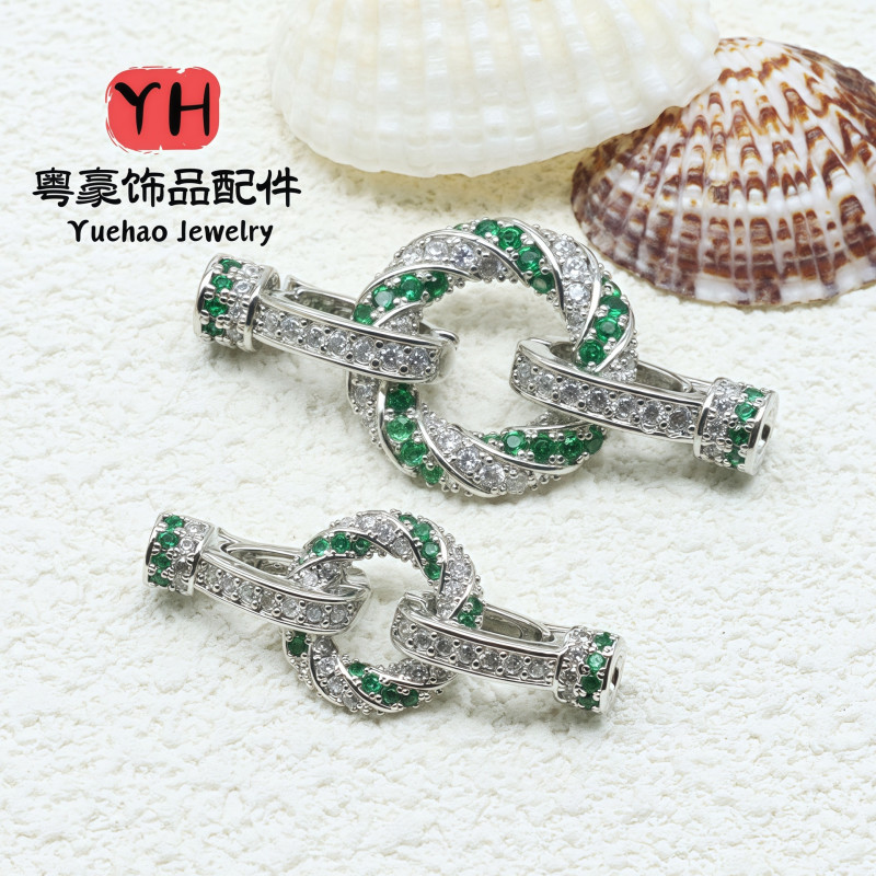 14k Gold Light Luxury Twist Full Diamond Necklace Buckle Pearl Jewelry Lock Accessories