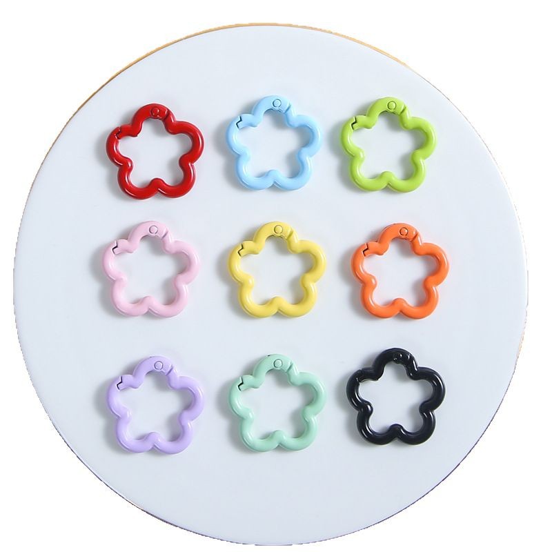 Colorful Painted Metal Flower Spring Plum Blossom Key Ring Handmade Diy Jewelry