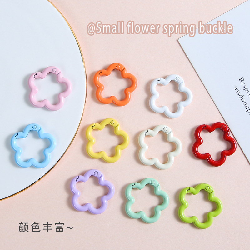 Colorful Painted Metal Flower Spring Plum Blossom Key Ring Handmade Diy Jewelry