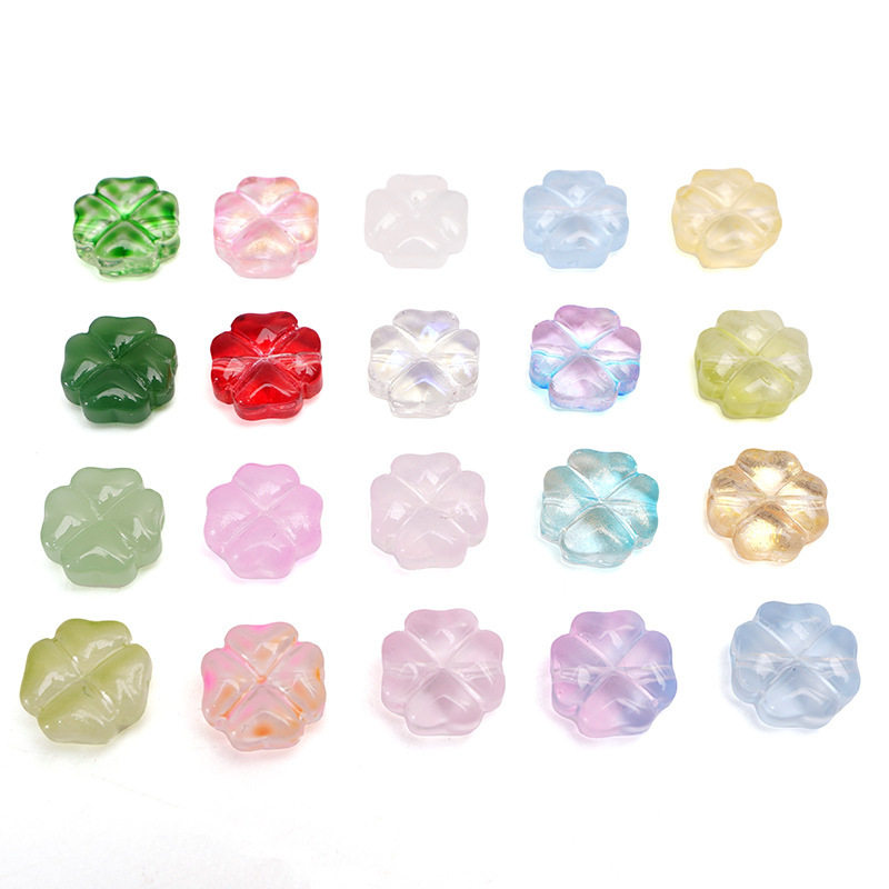 Glass Imitation Jade Ice See-through Four-leaf Clover Flower Loose Beads Beading Retro
