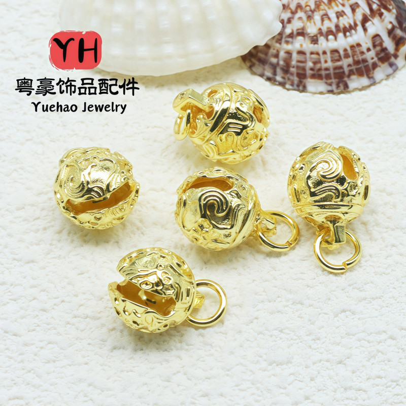 14k Gold Copper Bell Pendant Diy Jewelry Accessories Ancient Tiger Head Carving Hollow