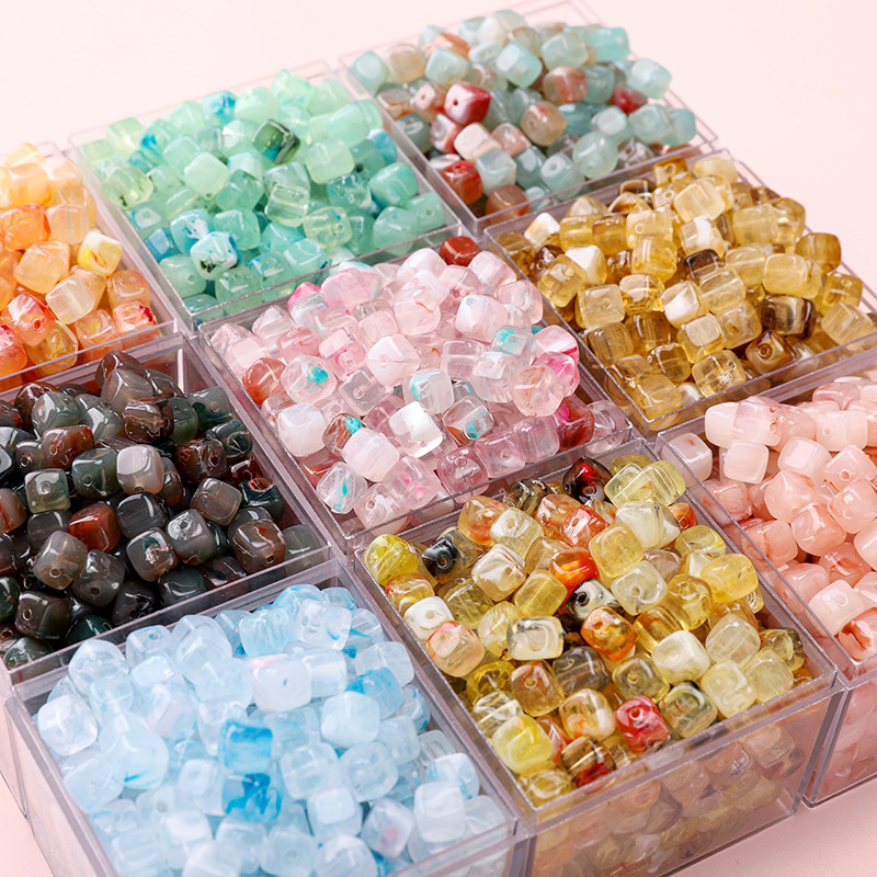6x6mm Acrylic High-gloss Transparent Two-color Square Beads Loose Handmade Diy Beaded