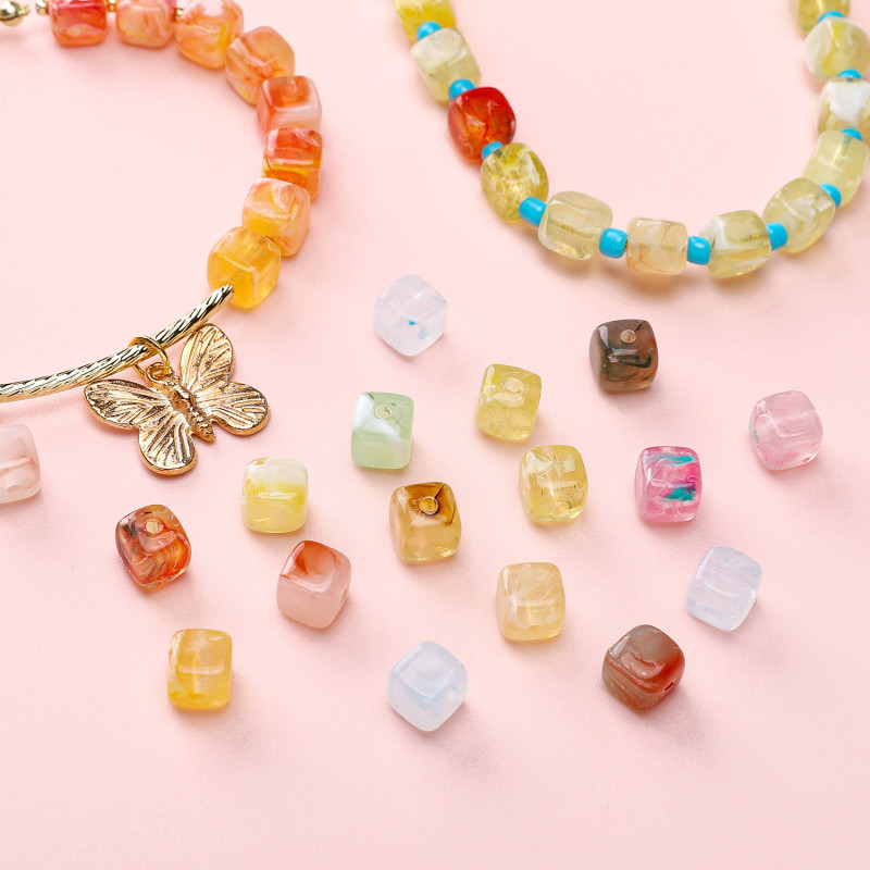 6x6mm Acrylic High-gloss Transparent Two-color Square Beads Loose Handmade Diy Beaded