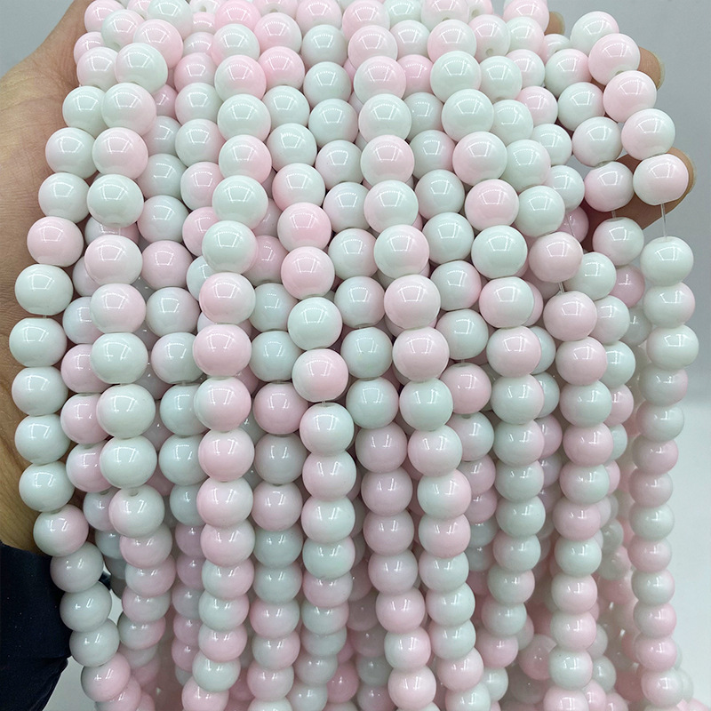 10mm Porcelain Beads Glass Round Loose Diy Necklace Bracelet Straight Hole Decorative