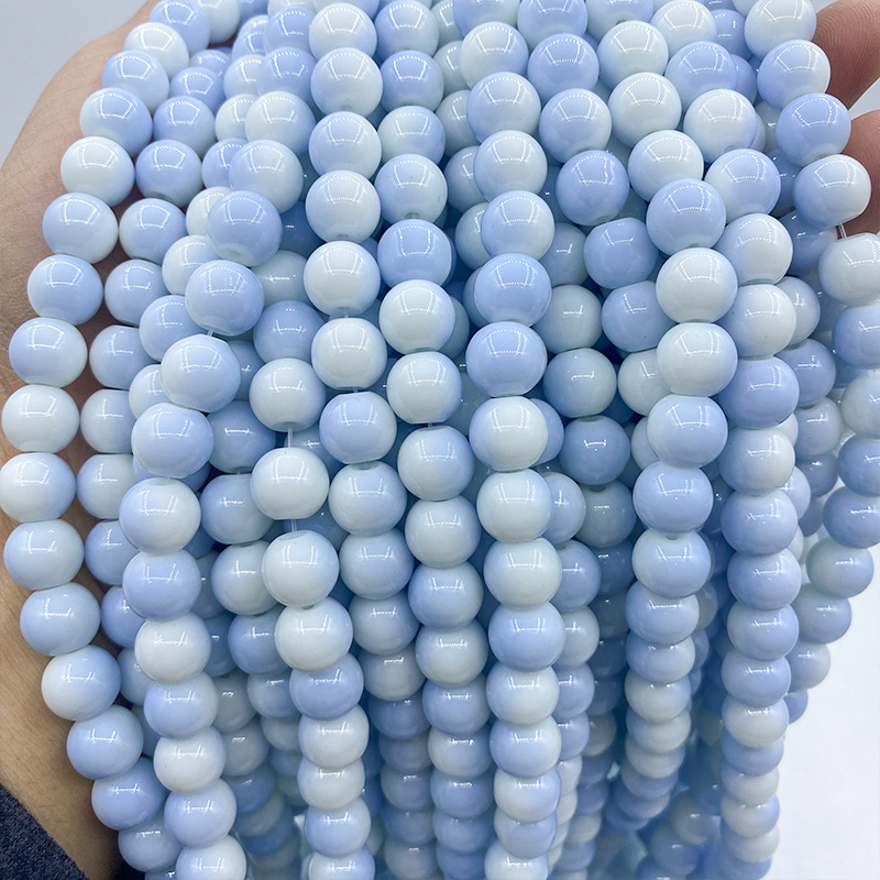 10mm Porcelain Beads Glass Round Loose Diy Necklace Bracelet Straight Hole Decorative