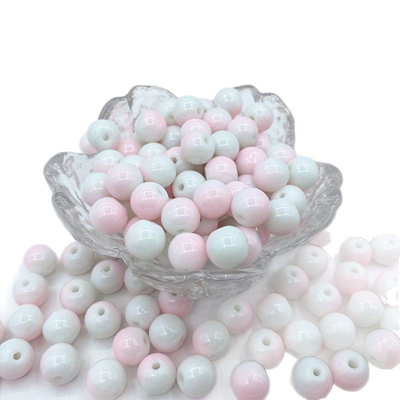 10mm Porcelain Beads Glass Round Loose Diy Necklace Bracelet Straight Hole Decorative