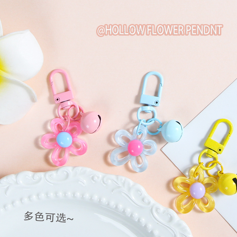 Colorful Transparent Hollow Resin Flowers Diy Pendant Keychain Bell Jewelry Accessories