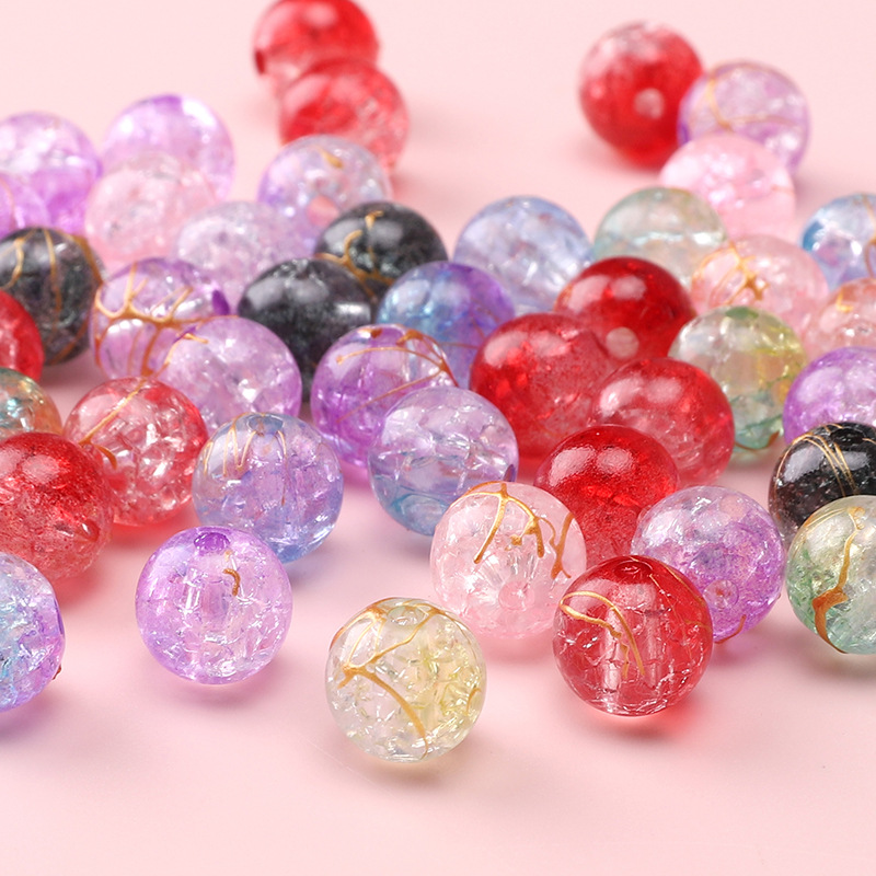 8/10mm Acrylic Cracked Two-color Beads Round Bursting Loose Handmade Diy Beaded Bracelet